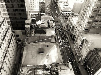 High angle view of street amidst buildings in city