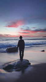Rear view of man standing on beach
