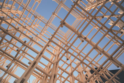 Low angle view of wooden structure against sky