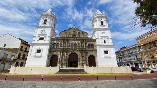 Low angle view of historical building against sky