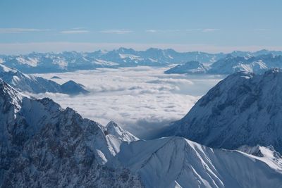 Scenic view of snowcapped mountains against sky