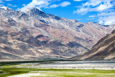 Scenic view of snowcapped mountains against sky