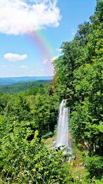 Scenic view of waterfall against sky