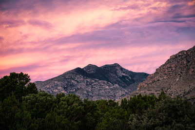 Scenic view of mountains against sky during sunset