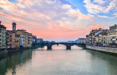 View of bridge over river against cloudy sky