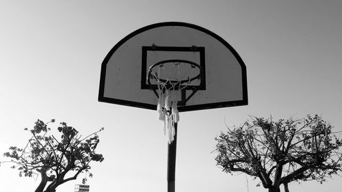 Low angle view of basketball hoop against clear sky