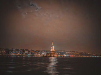 Illuminated buildings in city at night