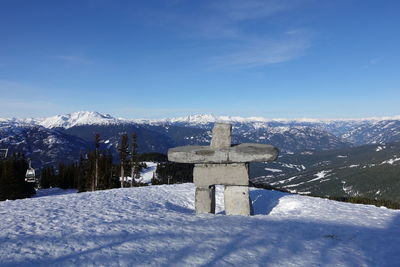 Scenic view of snowcapped mountains against blue sky