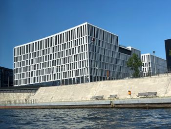 Modern building against clear blue sky