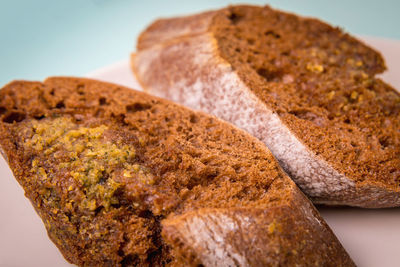 Toasted rye bread in a plate close-up. morning breakfast