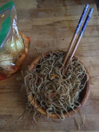 Close-up of food on wooden table