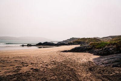 Scenic view of beach against clear sky