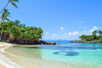 Scenic view of sea against blue sky