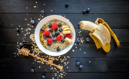 High angle view of breakfast on table