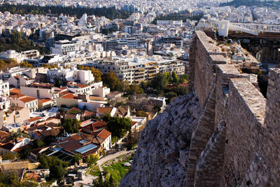 High angle view of buildings in city