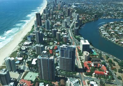 High angle view of buildings in city