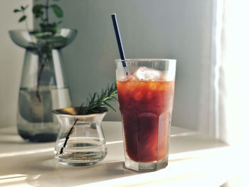 Close-up of drink in glass on table