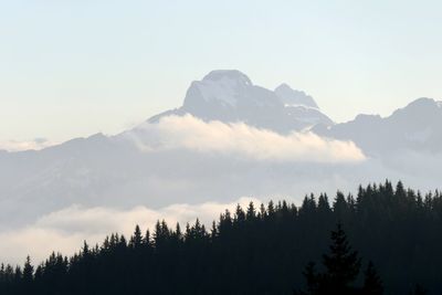 Scenic view of silhouette mountains against sky