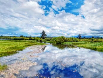Scenic view of landscape against cloudy sky