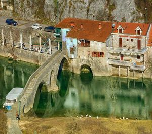 High angle view of bridge over river