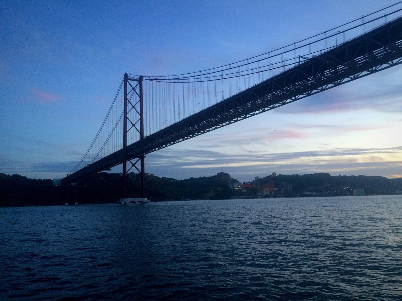 BRIDGE OVER RIVER IN CITY AGAINST SKY