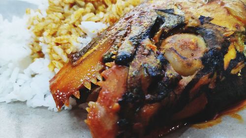 Close-up of food served in plate