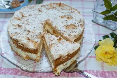 Close-up of cake in plate on table