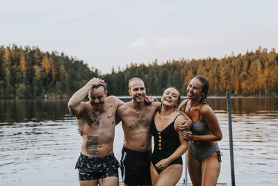 Happy friends at lake