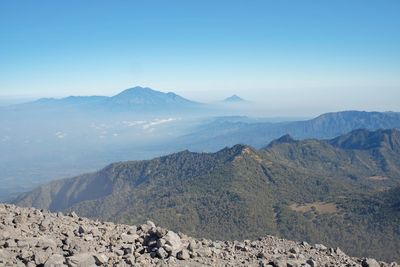Panoramic view from semeru mountains against clear sky