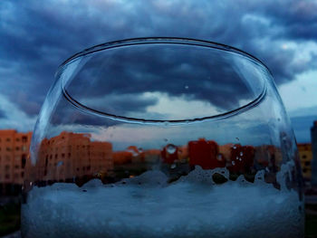 Close-up of cityscape against sky during winter