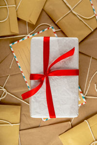 High angle view of paper in box