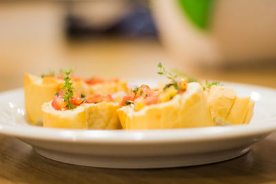 Close-up of served in plate on table