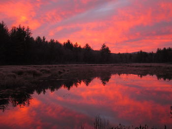 Scenic view of lake against sky at sunset