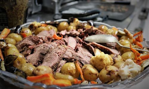 Close-up of food served in plate