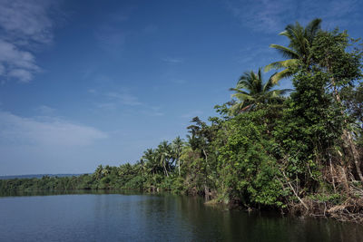 Scenic view of lake against blue sky