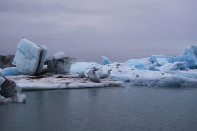 Frozen lake against sky during winter