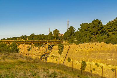 Scenic view of field against clear sky