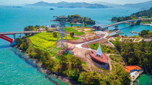 High angle view of swimming pool in lake