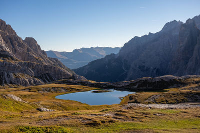 Scenic view of mountains against clear sky