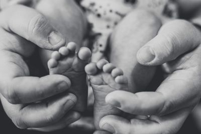 Close-up of baby holding hands