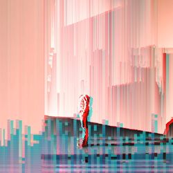 Digital composite image of man and woman against pink wall