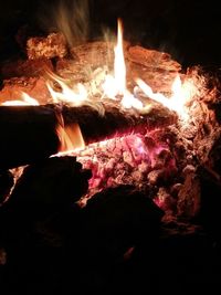 Close-up of fire in the dark