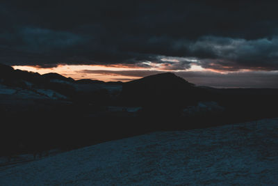 Scenic view of mountains against sky during sunset