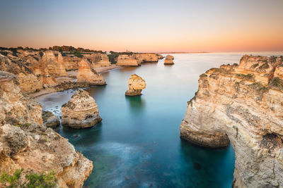 Praia da marinha in the algarve just after sunset