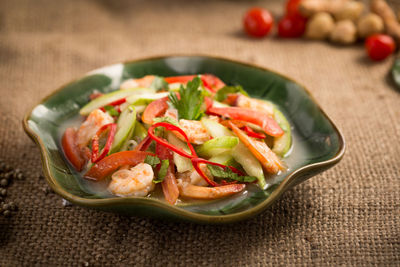 Close-up of meal served on table