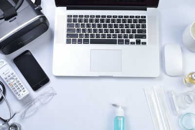 High angle view of laptop on table