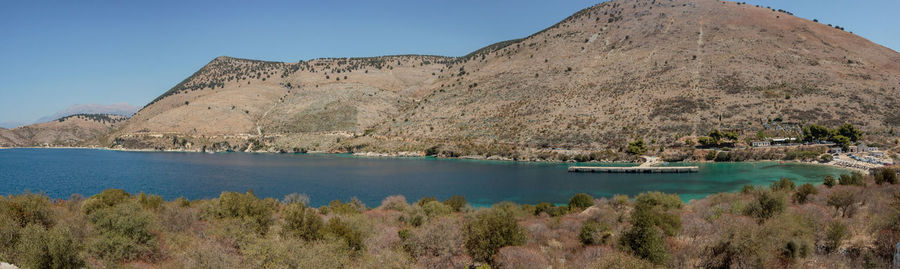 Panoramic view of lake against blue sky