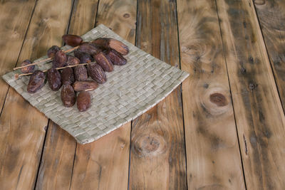 High angle view of bread on cutting board