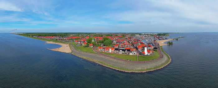 Aerial panorama from the traditional village urk in the netherlands