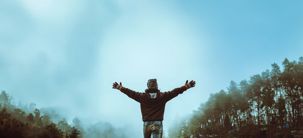 Low angle view of statue against sky